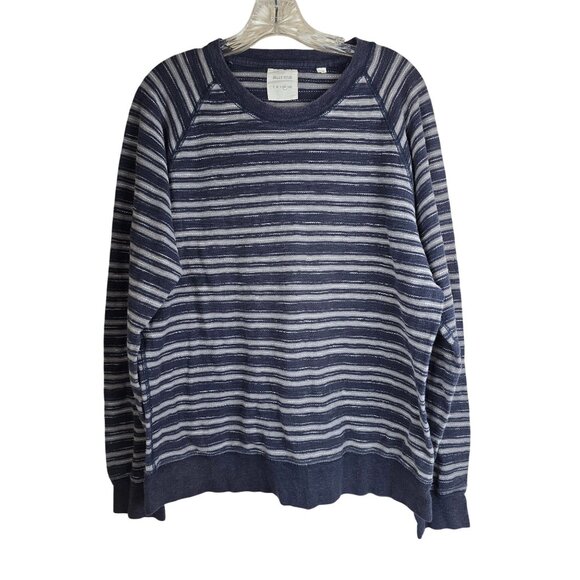 Billy Reid XL Navy Gray White Striped Cotton Crewneck Peru - Picture 1 of 9